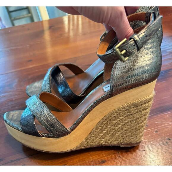 Lanvin Golden Metallic Leather Wedge Sandals Size 40 Lanvin - Picture 4 of 9